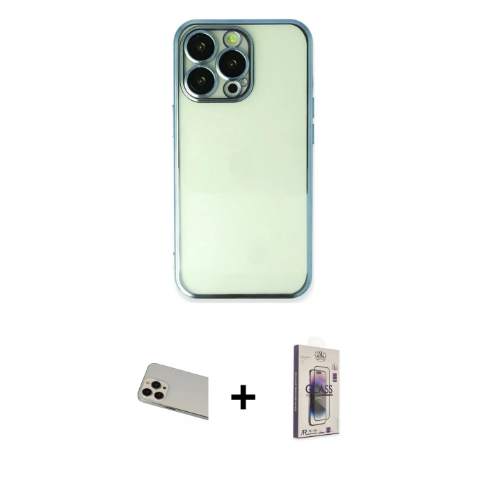 MARSİLYAN™- iPhone 13 Pro Max Kılıf Vadi Minimal - Siyah Bilvis 3D Cam Ekran Koruyucu + Rainbow Kamera Lens Koruma Cam - REGD