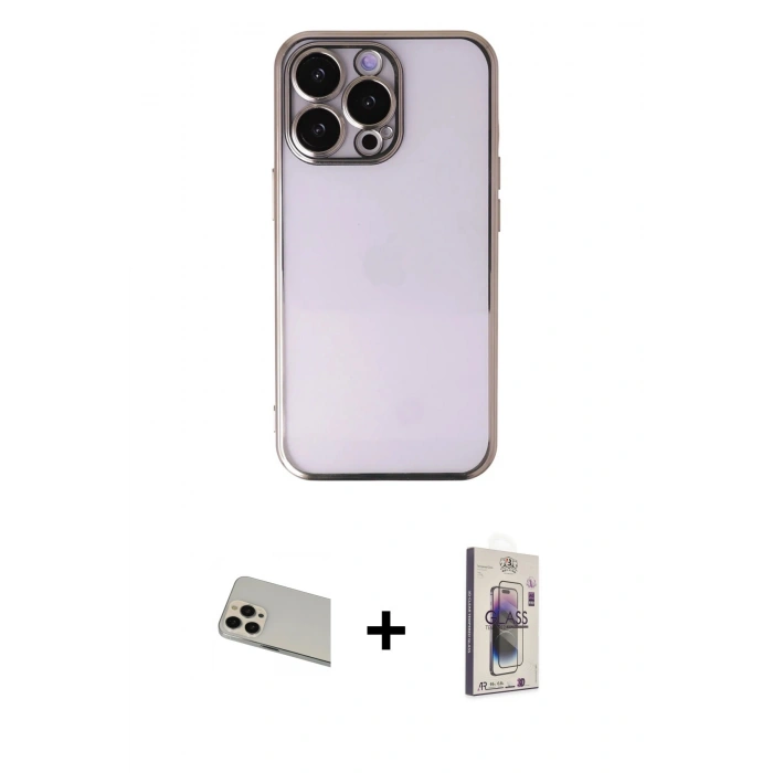 MARSİLYAN™- iPhone 13 Pro Max Kılıf Vadi Minimal - Siyah Bilvis 3D Cam Ekran Koruyucu + Rainbow Kamera Lens Koruma Cam - REGD