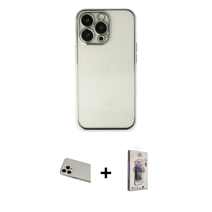MARSİLYAN™- iPhone 13 Pro Max Kılıf Vadi Minimal - Siyah Bilvis 3D Cam Ekran Koruyucu + Rainbow Kamera Lens Koruma Cam - REGD