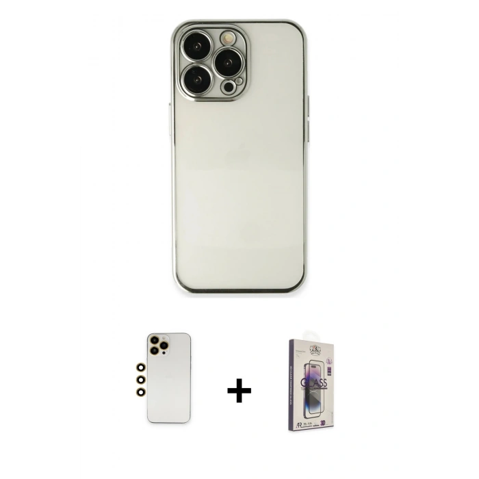 MARSİLYAN™- iPhone 13 Pro Max Kılıf Vadi Minimal - Siyah Bilvis 3D Cam Ekran Koruyucu + Shine Kamera Lens - GD