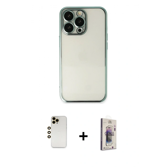 MARSİLYAN™- iPhone 13 Pro Max Kılıf Vadi Minimal - Siyah Bilvis 3D Cam Ekran Koruyucu + Shine Kamera Lens - GD