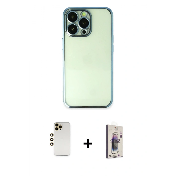 MARSİLYAN™- iPhone 13 Pro Max Kılıf Vadi Minimal - Siyah Bilvis 3D Cam Ekran Koruyucu + Shine Kamera Lens - GD