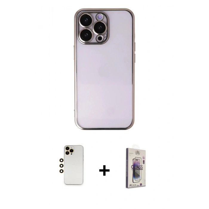 MARSİLYAN™- iPhone 13 Pro Max Kılıf Vadi Minimal - Siyah Bilvis 3D Cam Ekran Koruyucu + Shine Kamera Lens - GD
