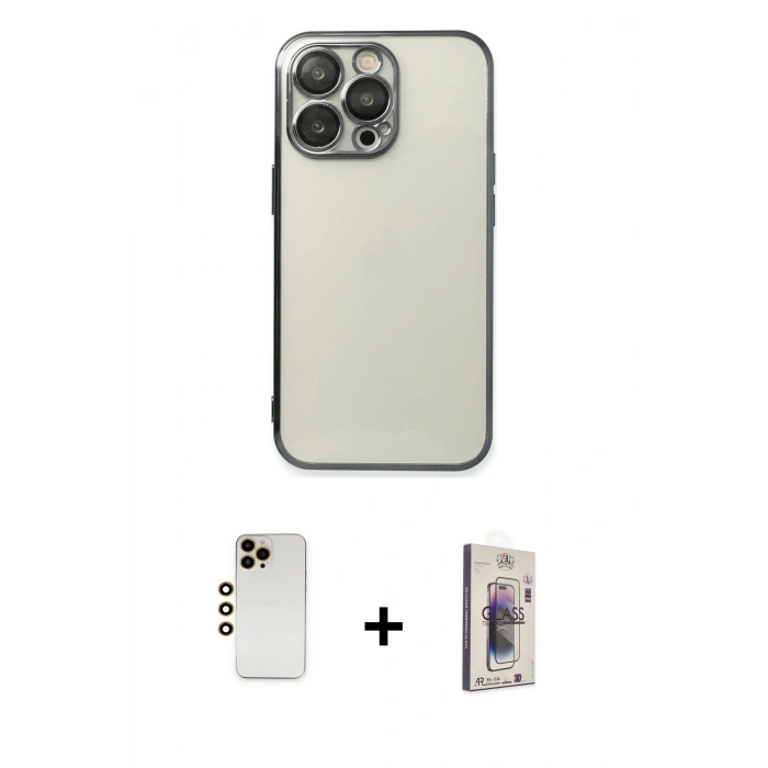 MARSİLYAN™- iPhone 13 Pro Max Kılıf Vadi Minimal - Siyah Bilvis 3D Cam Ekran Koruyucu + Shine Kamera Lens - GD