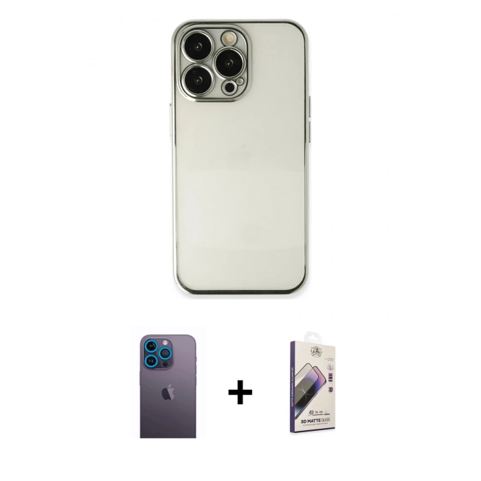 MARSİLYAN™- iPhone 13 Pro Max Kılıf Vadi Minimal - Siyah Bilvis 3D Mat Cam Ekran Koruyucu + Neon Fosforlu Kamera Lens - MI
