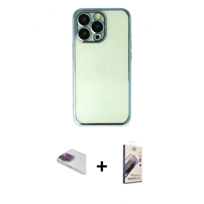 MARSİLYAN™- iPhone 13 Pro Max Kılıf Vadi Minimal - Siyah Bilvis 3D Mat Cam Ekran Koruyucu + Pers Alüminyum Kamera Lens - GI