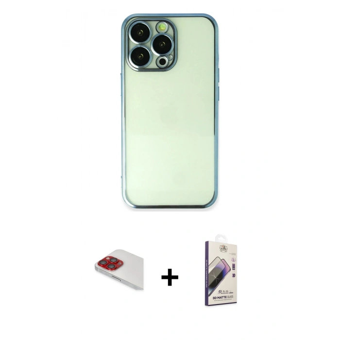 MARSİLYAN™- iPhone 13 Pro Max Kılıf Vadi Minimal - Siyah Bilvis 3D Mat Cam Ekran Koruyucu + Pers Alüminyum Kamera Lens - KI