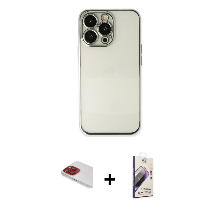 MARSİLYAN™- iPhone 13 Pro Max Kılıf Vadi Minimal - Siyah Bilvis 3D Mat Cam Ekran Koruyucu + Pers Alüminyum Kamera Lens - KI