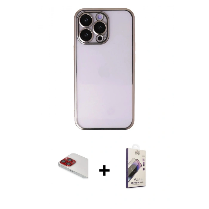 MARSİLYAN™- iPhone 13 Pro Max Kılıf Vadi Minimal - Siyah Bilvis 3D Mat Cam Ekran Koruyucu + Pers Alüminyum Kamera Lens - KI