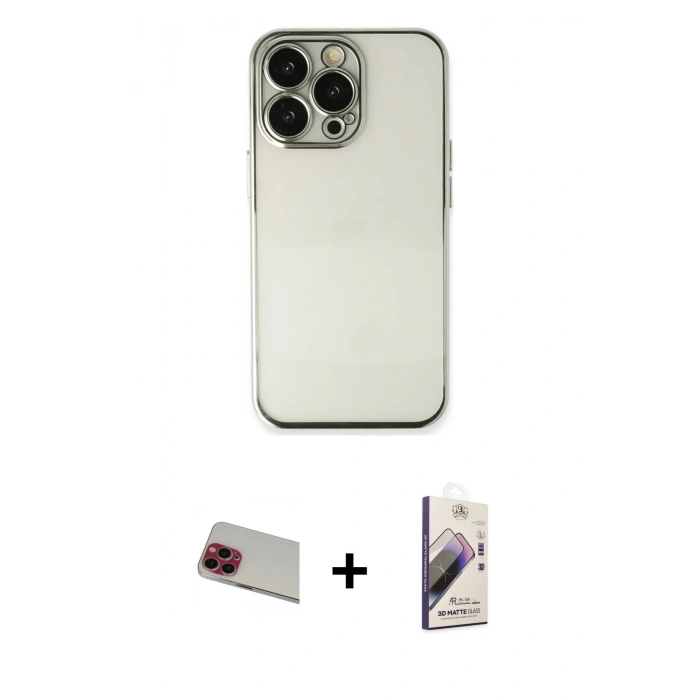MARSİLYAN™- iPhone 13 Pro Max Kılıf Vadi Minimal - Siyah Bilvis 3D Mat Cam Ekran Koruyucu + Rainbow Kamera Lens Koruma Cam - KI