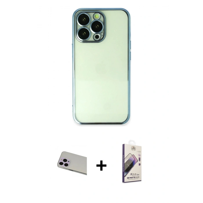MARSİLYAN™- iPhone 13 Pro Max Kılıf Vadi Minimal - Siyah Bilvis 3D Mat Cam Ekran Koruyucu + Rainbow Kamera Lens Koruma Cam - MR