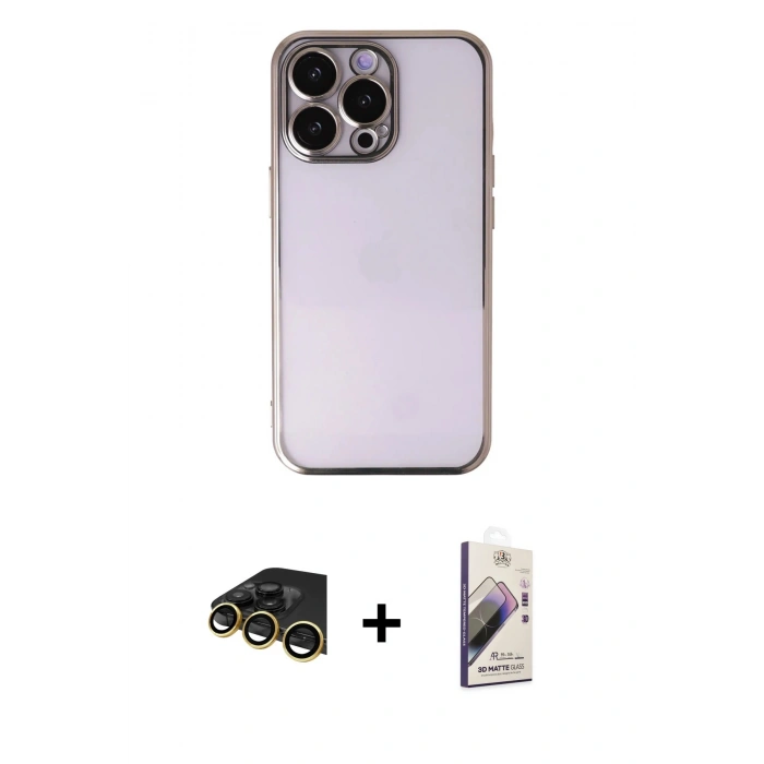 MARSİLYAN™- iPhone 13 Pro Max Kılıf Vadi Minimal - Siyah Bilvis 3D Mat Cam Ekran Koruyucu + Raze Metal Kamera Lens - GD