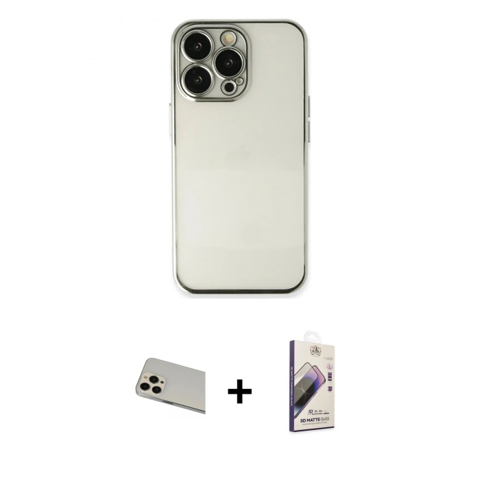 MARSİLYAN™- iPhone 13 Pro Max Kılıf Vadi Minimal - Siyah Bilvis 3D Mat Cam Ekran Koruyucu + Rose Gold Rainbow Kamera Lens Koruma Cam