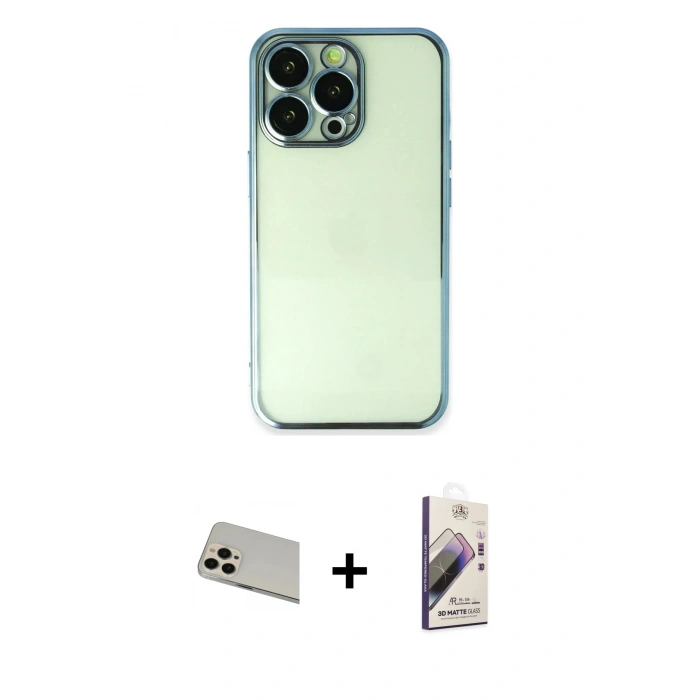 MARSİLYAN™- iPhone 13 Pro Max Kılıf Vadi Minimal - Siyah Bilvis 3D Mat Cam Ekran Koruyucu + Rose Gold Rainbow Kamera Lens Koruma Cam