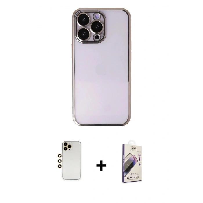 MARSİLYAN™- iPhone 13 Pro Max Kılıf Vadi Minimal - Siyah Bilvis 3D Mat Cam Ekran Koruyucu + Shine Kamera Lens - GD