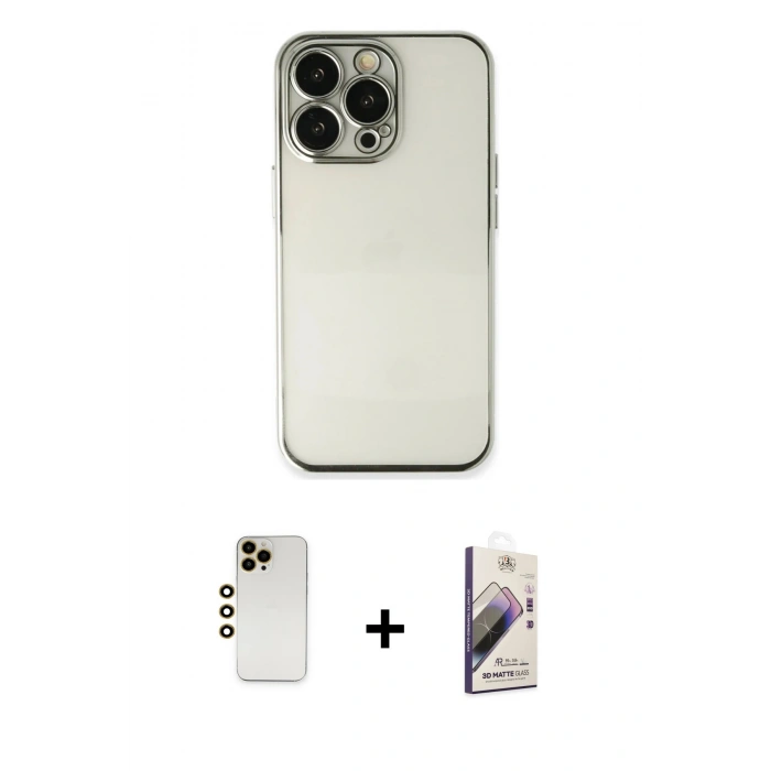 MARSİLYAN™- iPhone 13 Pro Max Kılıf Vadi Minimal - Siyah Bilvis 3D Mat Cam Ekran Koruyucu + Shine Kamera Lens - GD