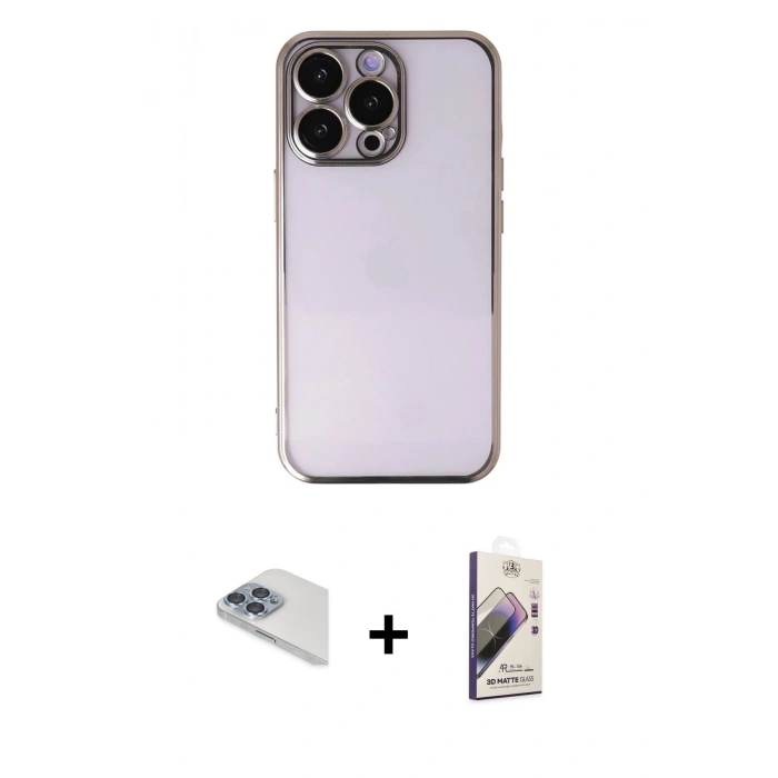 MARSİLYAN™- iPhone 13 Pro Max Kılıf Vadi Minimal - Siyah Bilvis 3D Mat Cam Ekran Koruyucu + Pers Alüminyum Kamera Lens - SABE