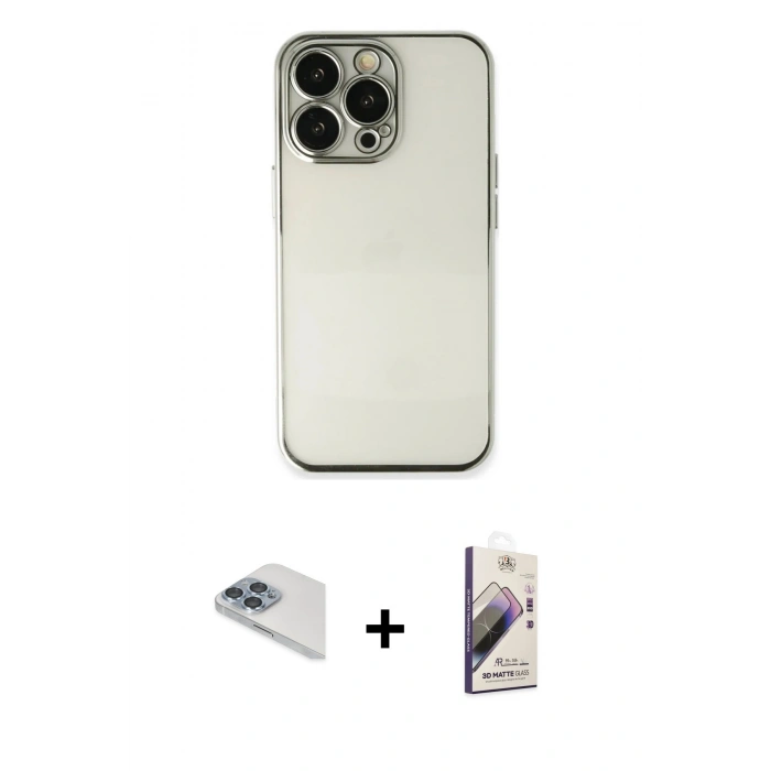 MARSİLYAN™- iPhone 13 Pro Max Kılıf Vadi Minimal - Siyah Bilvis 3D Mat Cam Ekran Koruyucu + Pers Alüminyum Kamera Lens - SABE