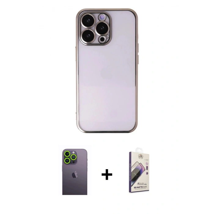 MARSİLYAN™- iPhone 13 Pro Max Kılıf Vadi Minimal - Siyah Bilvis 3D Mat Cam Ekran Koruyucu + Neon Fosforlu Kamera Lens - YL