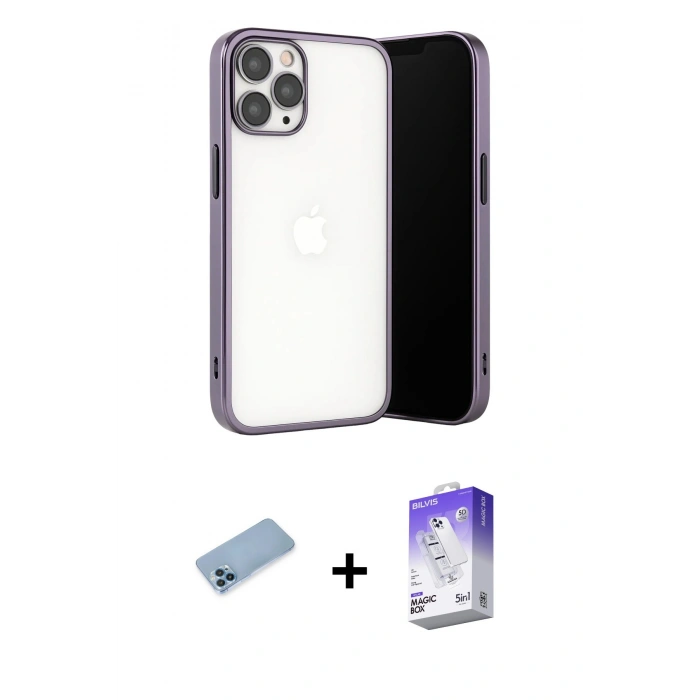 MARSİLYAN™- iPhone 13 Pro Max Kılıf Vadi Minimal - Siyah Bilvis 5in1 3D Magic Cam Ekran Koruyucu + Shine Kamera Lens Koruma Cam - MI