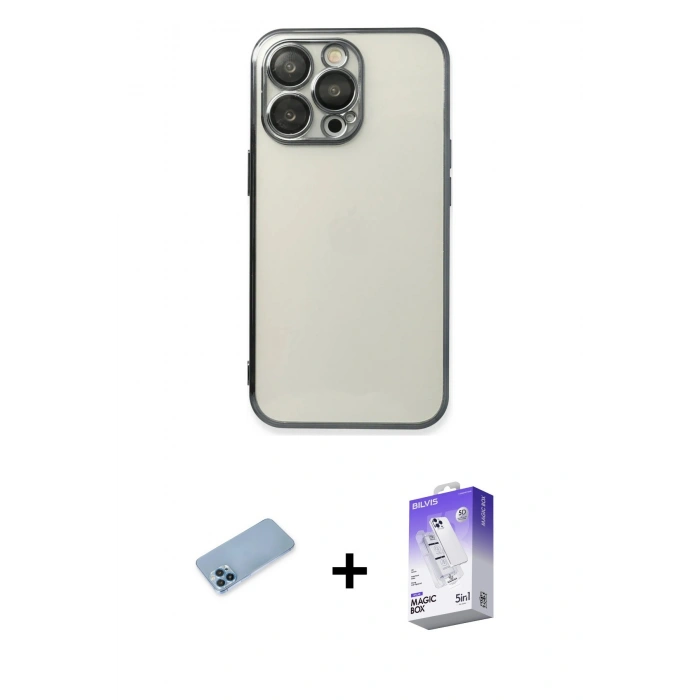 MARSİLYAN™- iPhone 13 Pro Max Kılıf Vadi Minimal - Siyah Bilvis 5in1 3D Magic Cam Ekran Koruyucu + Shine Kamera Lens Koruma Cam - MI