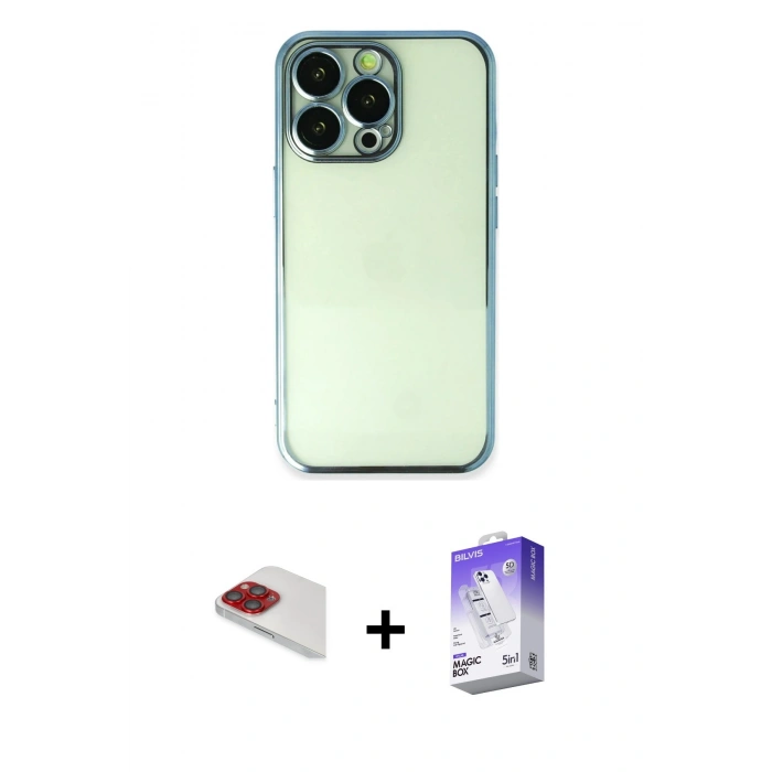 MARSİLYAN™- iPhone 13 Pro Max Kılıf Vadi Minimal - Siyah Bilvis 5in1 3D Magic Cam Ekran Koruyucu + Pers Alüminyum Kamera Lens - KI