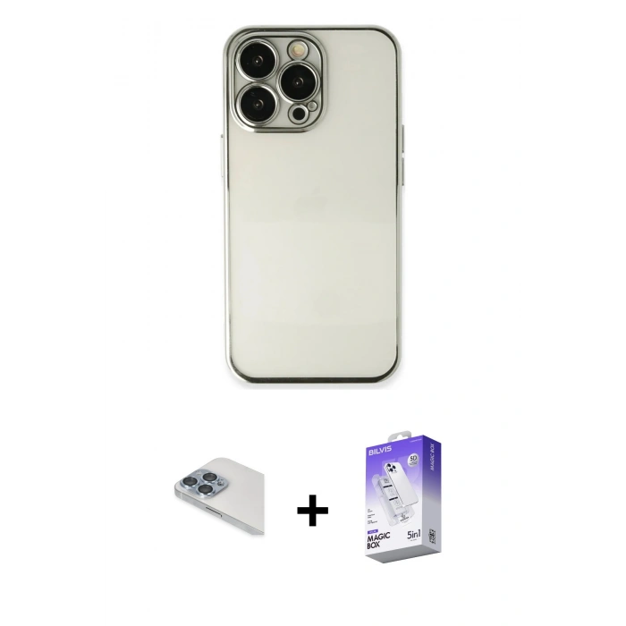 MARSİLYAN™- iPhone 13 Pro Max Kılıf Vadi Minimal - Siyah Bilvis 5in1 3D Magic Cam Ekran Koruyucu + Pers Alüminyum Kamera Lens - SABE