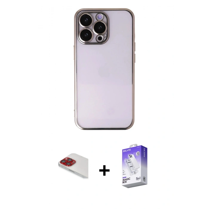 MARSİLYAN™- iPhone 13 Pro Max Kılıf Vadi Minimal - Siyah Bilvis 5in1 3D Magic Cam Ekran Koruyucu + Pers Alüminyum Kamera Lens - KI