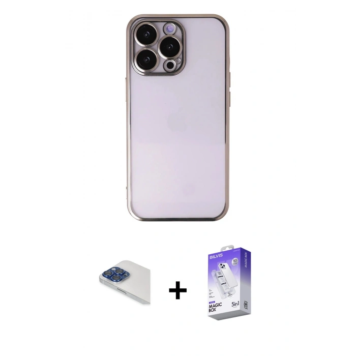 MARSİLYAN™- iPhone 13 Pro Max Kılıf Vadi Minimal - Siyah Bilvis 5in1 3D Magic Cam Ekran Koruyucu + Pers Alüminyum Kamera Lens - LT