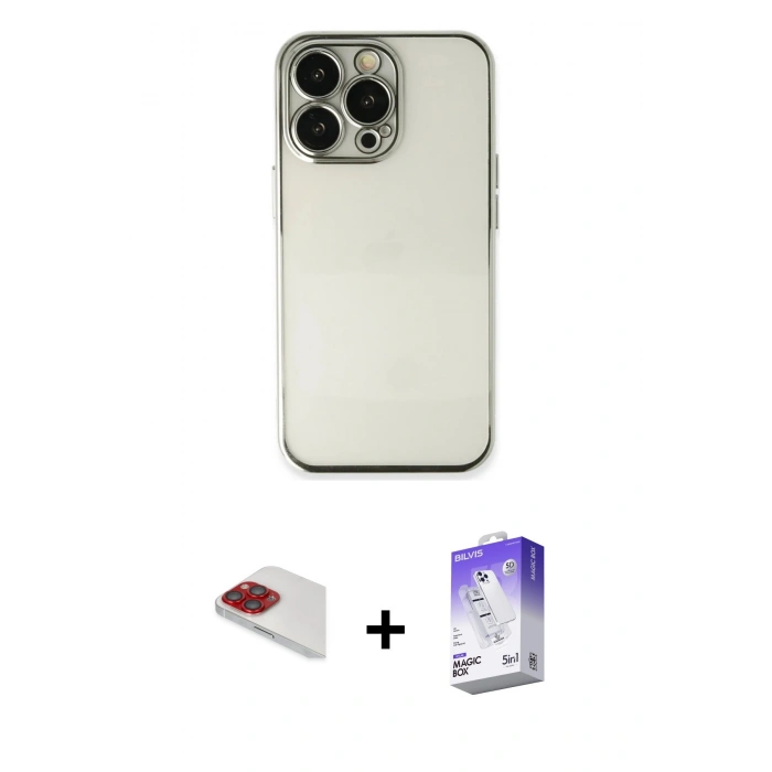 MARSİLYAN™- iPhone 13 Pro Max Kılıf Vadi Minimal - Siyah Bilvis 5in1 3D Magic Cam Ekran Koruyucu + Pers Alüminyum Kamera Lens - KI