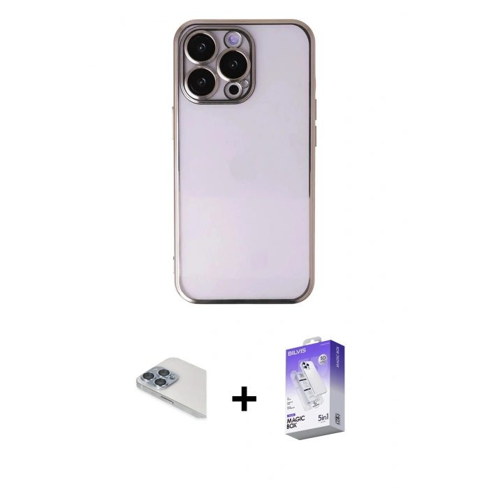 MARSİLYAN™- iPhone 13 Pro Max Kılıf Vadi Minimal - Siyah Bilvis 5in1 3D Magic Cam Ekran Koruyucu + Pers Alüminyum Kamera Lens - SABE
