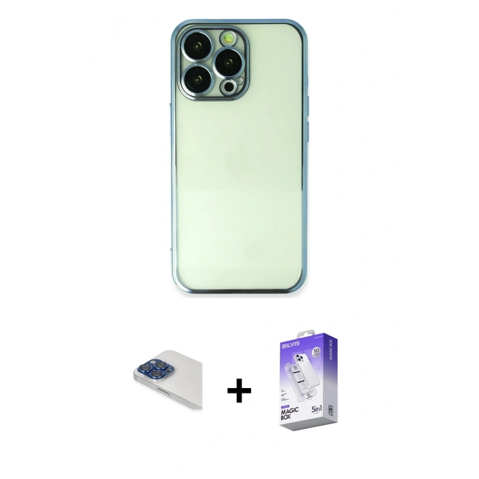 MARSİLYAN™- iPhone 13 Pro Max Kılıf Vadi Minimal - Siyah Bilvis 5in1 3D Magic Cam Ekran Koruyucu + Pers Alüminyum Kamera Lens - LT