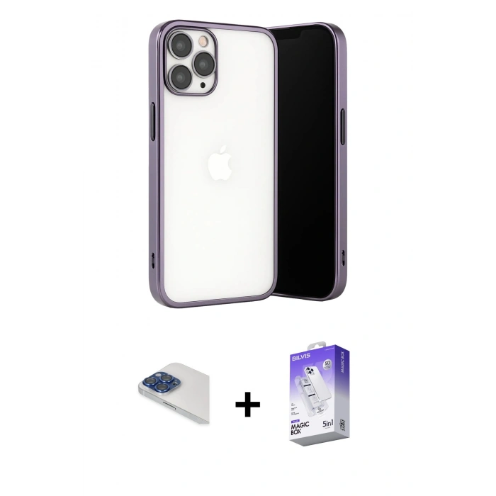 MARSİLYAN™- iPhone 13 Pro Max Kılıf Vadi Minimal - Siyah Bilvis 5in1 3D Magic Cam Ekran Koruyucu + Pers Alüminyum Kamera Lens - LT