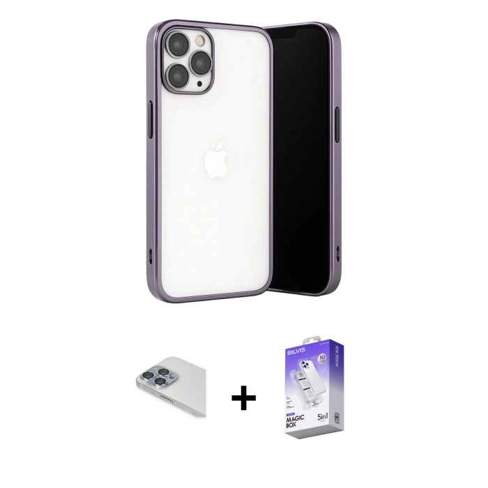 MARSİLYAN™- iPhone 13 Pro Max Kılıf Vadi Minimal - Siyah Bilvis 5in1 3D Magic Cam Ekran Koruyucu + Pers Alüminyum Kamera Lens - SABE