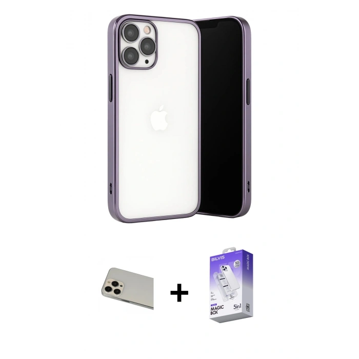 MARSİLYAN™- iPhone 13 Pro Max Kılıf Vadi Minimal - Siyah Bilvis 5in1 3D Magic Cam Ekran Koruyucu + Rainbow Kamera Lens Koruma Cam - REGD
