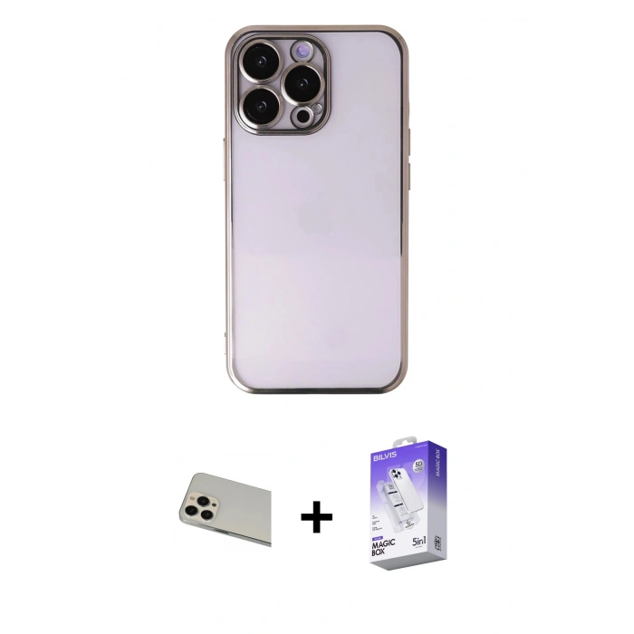 MARSİLYAN™- iPhone 13 Pro Max Kılıf Vadi Minimal - Siyah Bilvis 5in1 3D Magic Cam Ekran Koruyucu + Rainbow Kamera Lens Koruma Cam - REGD