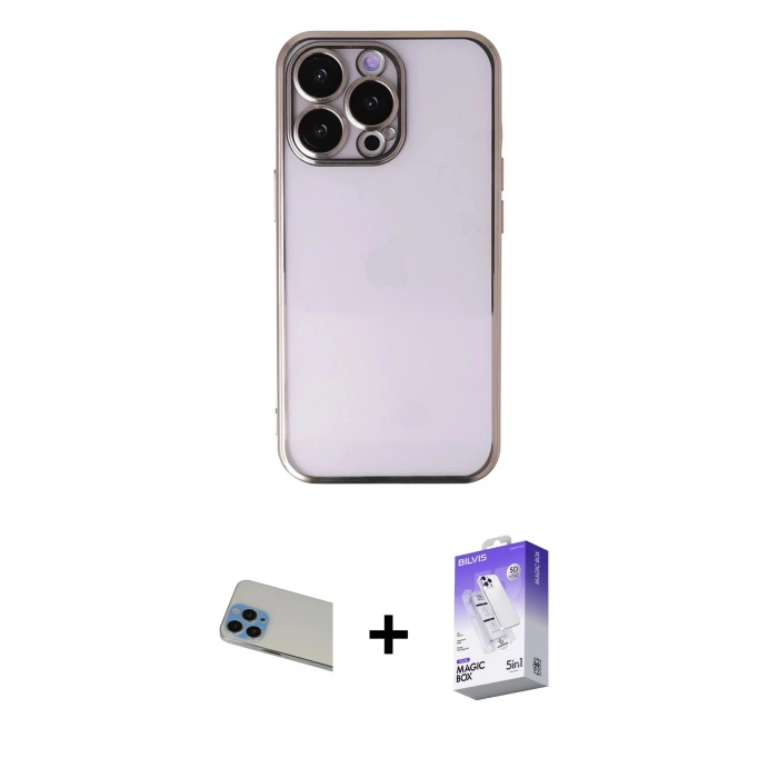 MARSİLYAN™- iPhone 13 Pro Max Kılıf Vadi Minimal - Siyah Bilvis 5in1 3D Magic Cam Ekran Koruyucu + Rainbow Kamera Lens Koruma Cam - MI