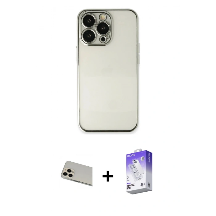 MARSİLYAN™- iPhone 13 Pro Max Kılıf Vadi Minimal - Siyah Bilvis 5in1 3D Magic Cam Ekran Koruyucu + Rainbow Kamera Lens Koruma Cam - REGD