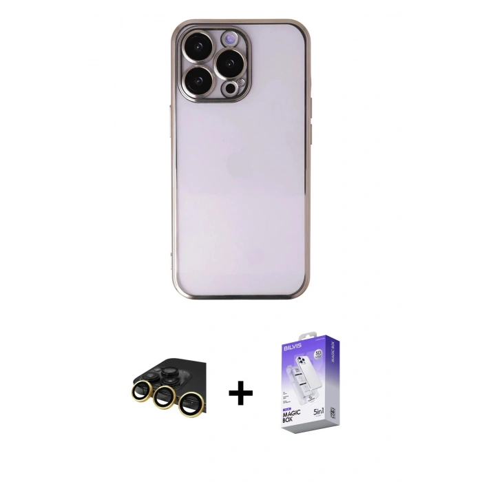 MARSİLYAN™- iPhone 13 Pro Max Kılıf Vadi Minimal - Siyah Bilvis 5in1 3D Magic Cam Ekran Koruyucu + Raze Metal Kamera Lens - GD