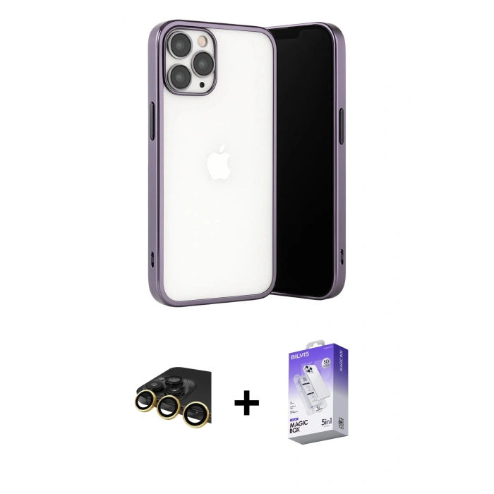 MARSİLYAN™- iPhone 13 Pro Max Kılıf Vadi Minimal - Siyah Bilvis 5in1 3D Magic Cam Ekran Koruyucu + Raze Metal Kamera Lens - GD