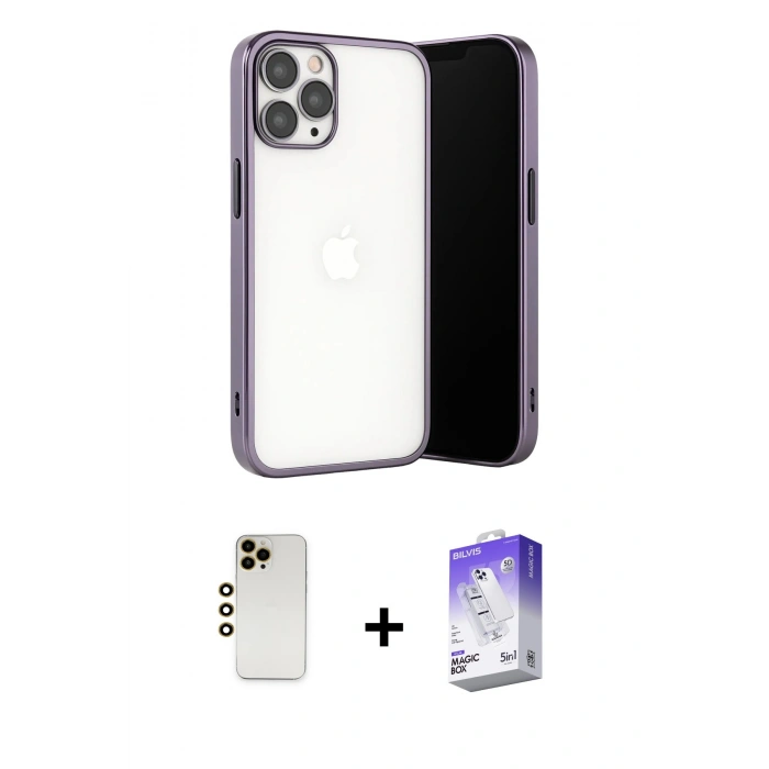 MARSİLYAN™- iPhone 13 Pro Max Kılıf Vadi Minimal - Siyah Bilvis 5in1 3D Magic Cam Ekran Koruyucu + Shine Kamera Lens - GD