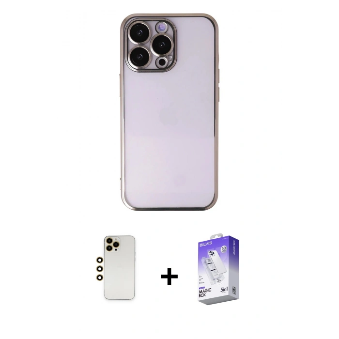 MARSİLYAN™- iPhone 13 Pro Max Kılıf Vadi Minimal - Siyah Bilvis 5in1 3D Magic Cam Ekran Koruyucu + Shine Kamera Lens - GD