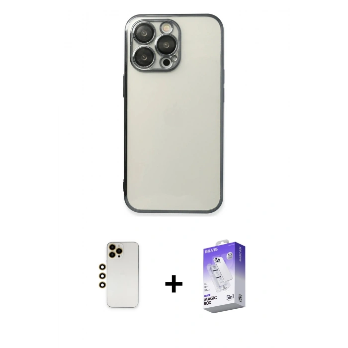 MARSİLYAN™- iPhone 13 Pro Max Kılıf Vadi Minimal - Siyah Bilvis 5in1 3D Magic Cam Ekran Koruyucu + Shine Kamera Lens - GD