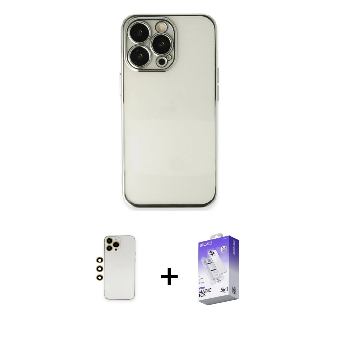 MARSİLYAN™- iPhone 13 Pro Max Kılıf Vadi Minimal - Siyah Bilvis 5in1 3D Magic Cam Ekran Koruyucu + Shine Kamera Lens - GD