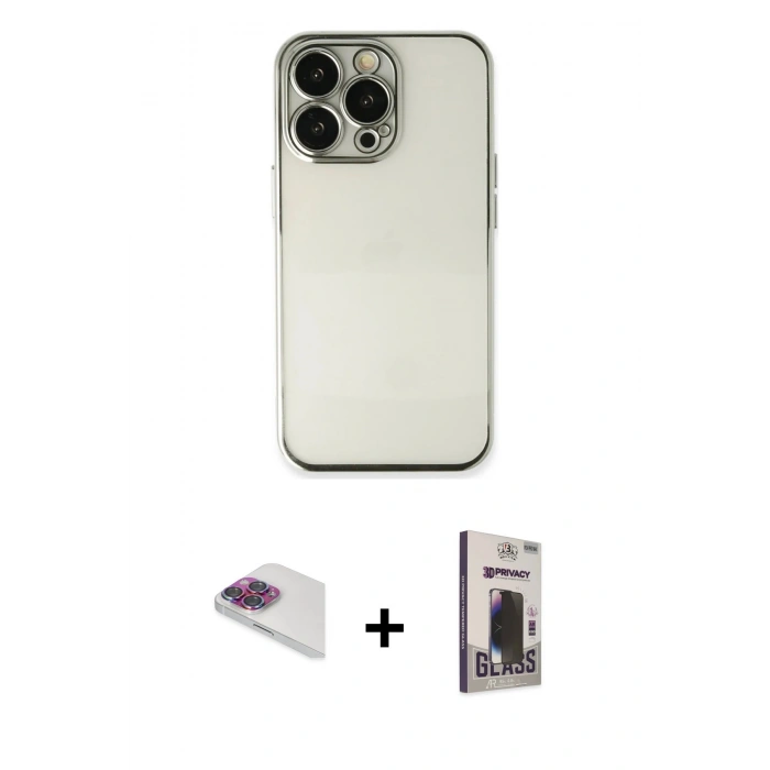 MARSİLYAN™- iPhone 13 Pro Max Kılıf Vadi Minimal - Siyah Bilvis Hayalet Cam Ekran Koruyucu + Pers Alüminyum Kamera Lens - GI