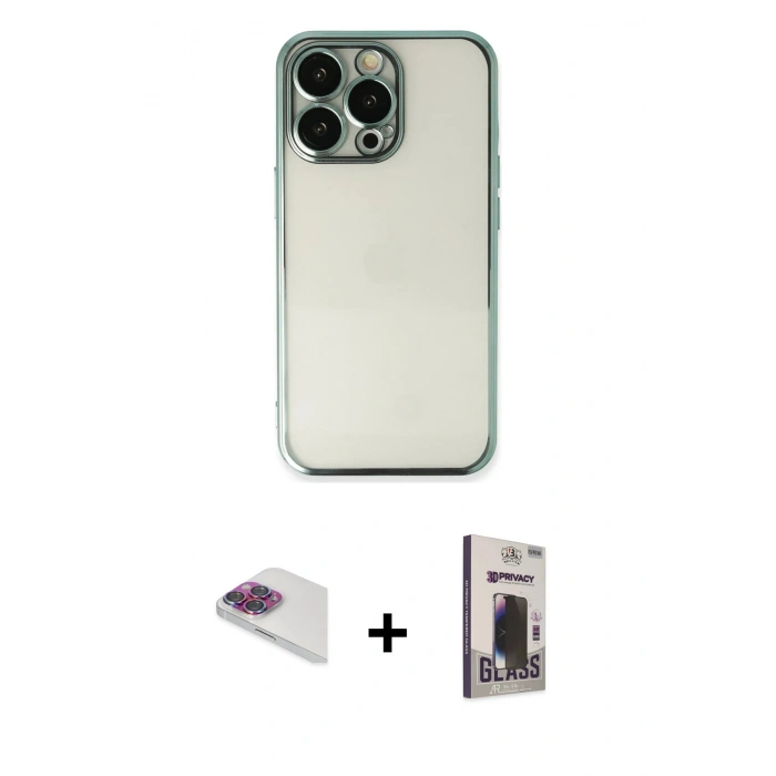 MARSİLYAN™- iPhone 13 Pro Max Kılıf Vadi Minimal - Siyah Bilvis Hayalet Cam Ekran Koruyucu + Pers Alüminyum Kamera Lens - GI