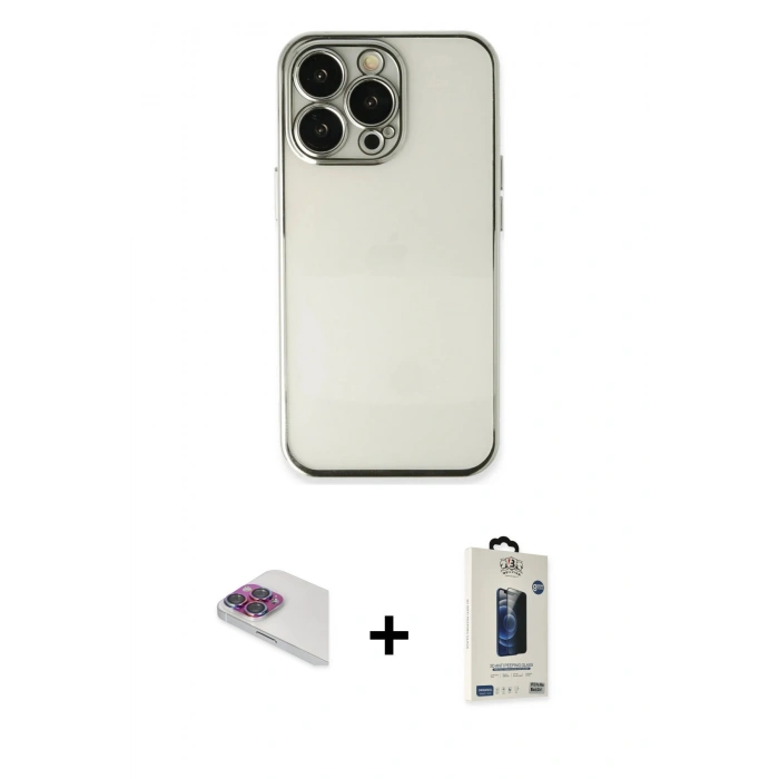 MARSİLYAN™- iPhone 13 Pro Max Kılıf Vadi Minimal - Siyah Bilvis Hayalet Cam Ekran Koruyucu + Pers Alüminyum Kamera Lens - GI