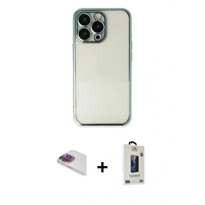 MARSİLYAN™- iPhone 13 Pro Max Kılıf Vadi Minimal - Siyah Bilvis Hayalet Cam Ekran Koruyucu + Pers Alüminyum Kamera Lens - GI