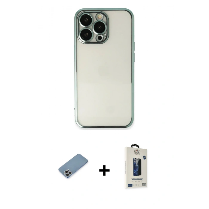 MARSİLYAN™- iPhone 13 Pro Max Kılıf Vadi Minimal - Siyah Bilvis Hayalet Cam Ekran Koruyucu + Shine Kamera Lens Koruma Cam - GI