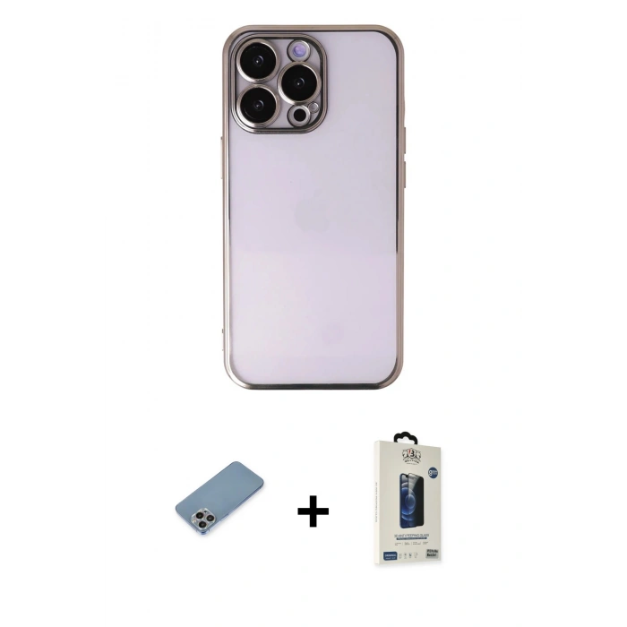 MARSİLYAN™- iPhone 13 Pro Max Kılıf Vadi Minimal - Siyah Bilvis Hayalet Cam Ekran Koruyucu + Shine Kamera Lens Koruma Cam - GI